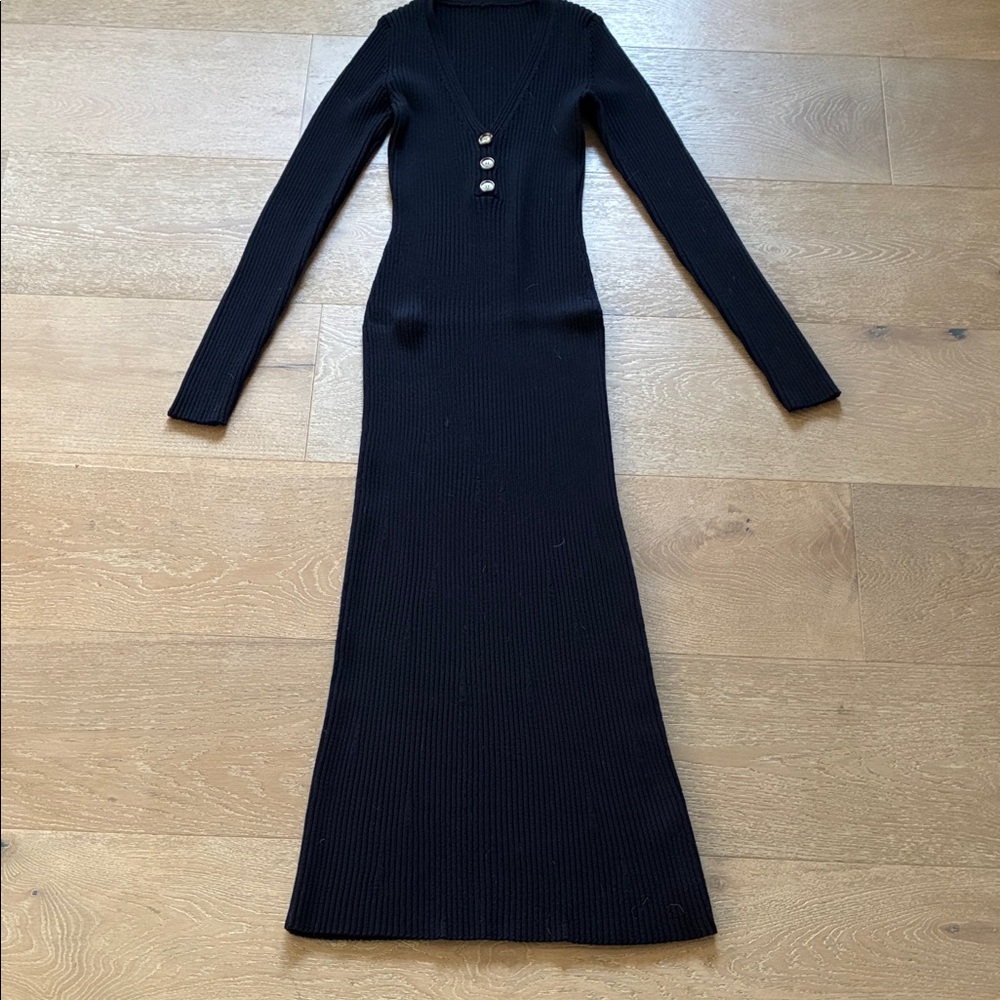 G Label by Goop Navy Maxi Sweater Dress with Button Accents